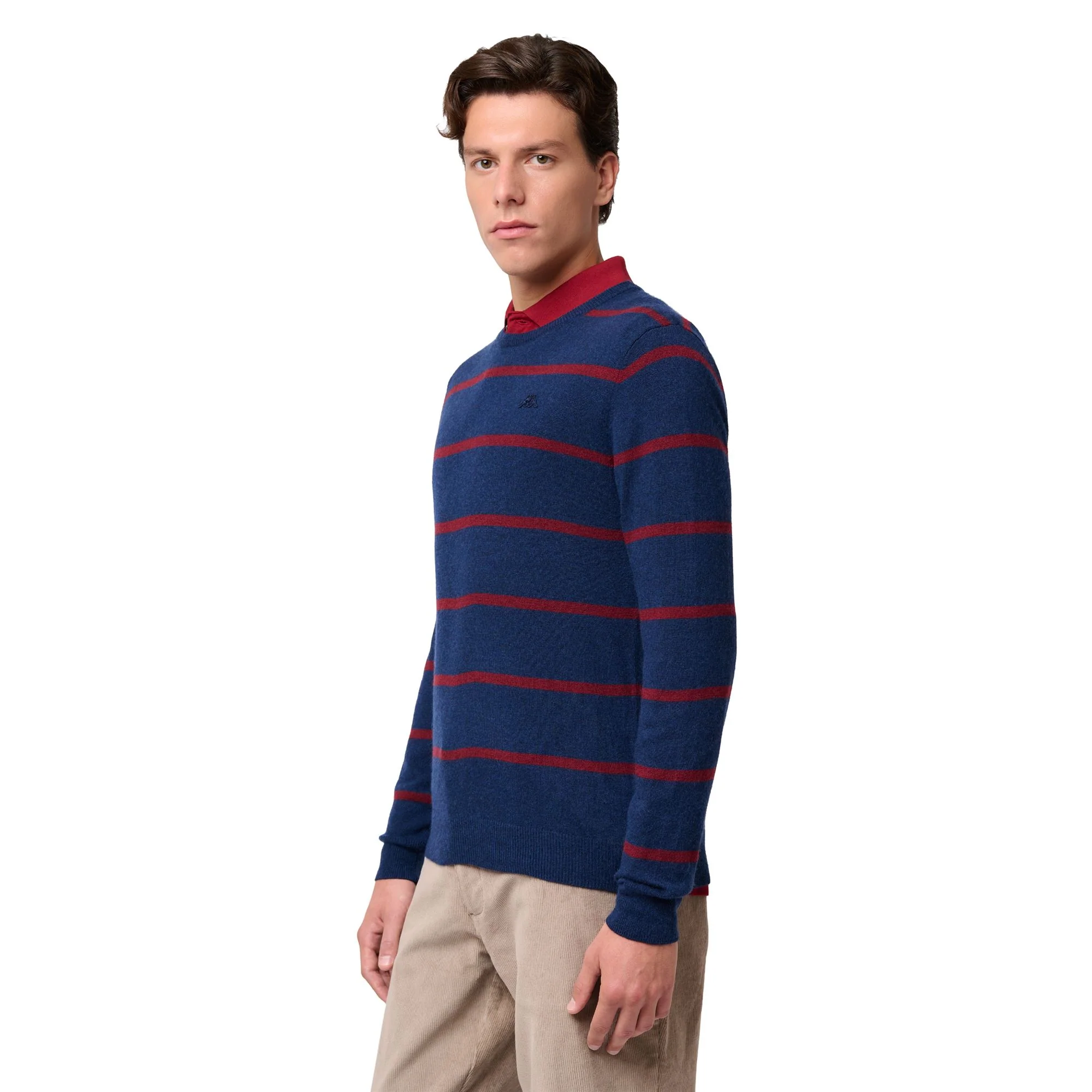 GROS - KNITWEAR - Pull  Over - Man - BLUE IRIS-RED POMEGRANATE